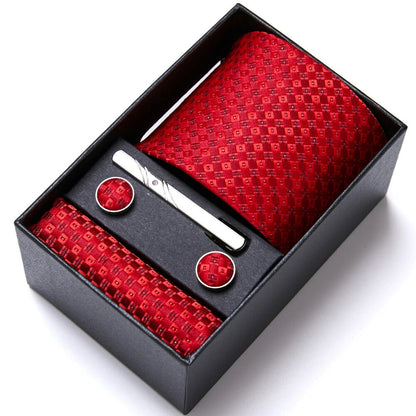 Men Neckties 5Pcs Business Ties Hanky Cufflink Set Clips Corbatas Gift Box 7.5cm