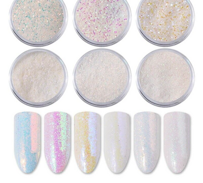 Nail Art Glitter Powder 6Pcs Unicorn Aurora White Sequin Dust Small Flakes Decor