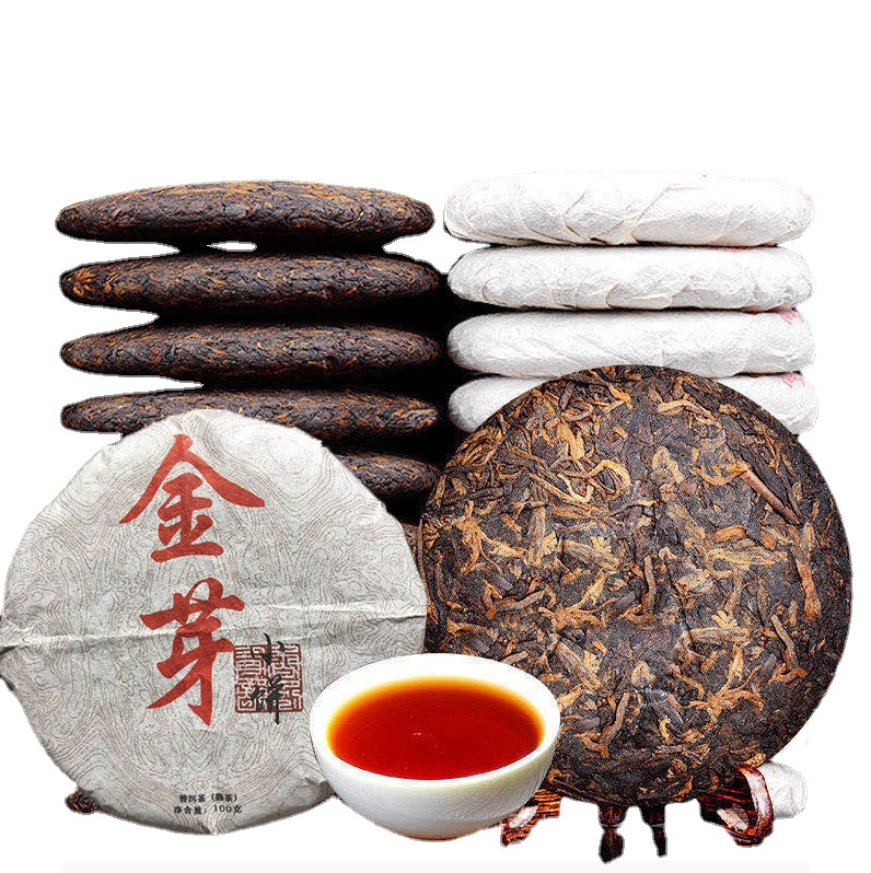 Pu'er Tea Cake Cooked Tea Cake Class Seal Golden Bud Cake Palace Puerh Tea 357g