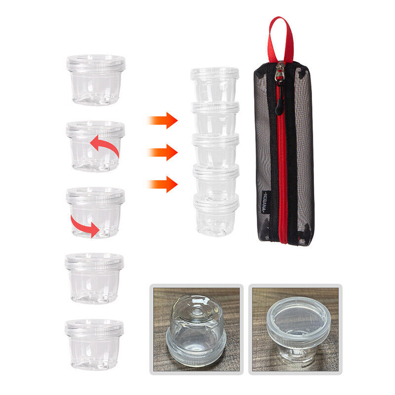 Camping Travel Spice Container Bag W/ 5 Clear Seasoning Bottles Spice Holder Set