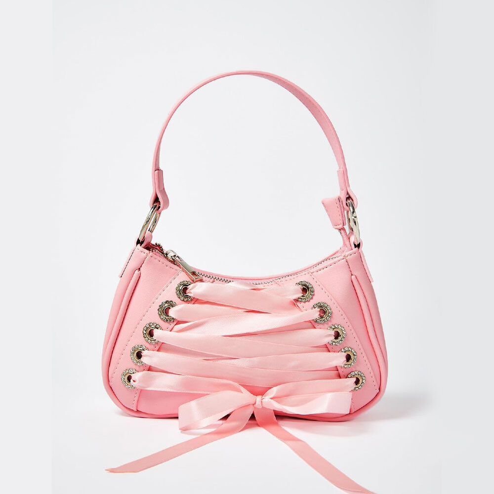 Pink Ribbon Cross Tied Gothic Style Handbags Purse Bags Shoulder Underarm Bags