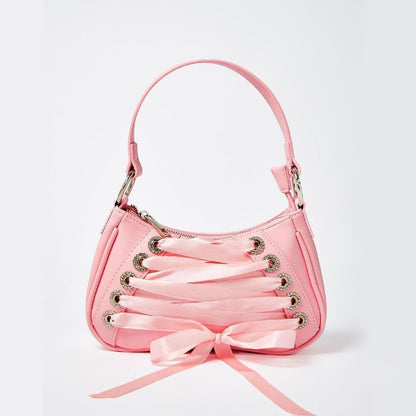 Pink Ribbon Cross Tied Gothic Style Handbags Purse Bags Shoulder Underarm Bags