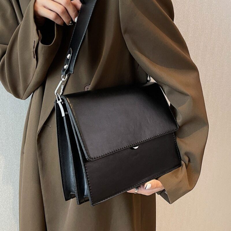 Double Layer Flap Crossbody Bags Women Classic Shoulder Handbags Black