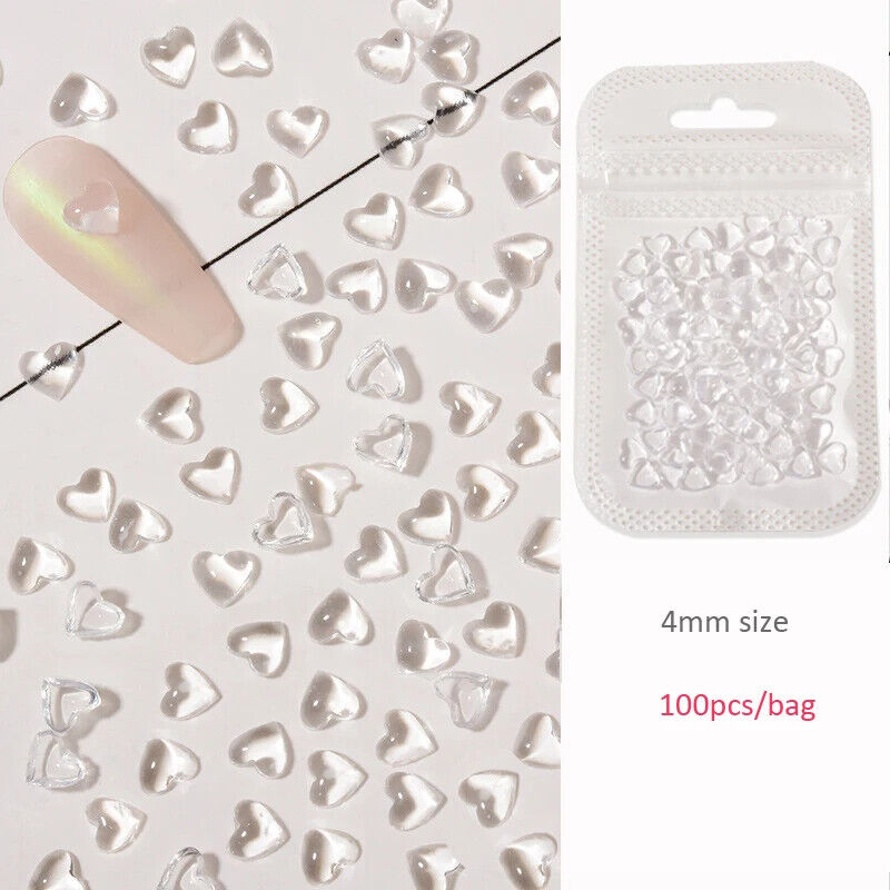 Nail Art Decals 20-100Pcs 3D Heart Charms Clear Acrylic DIY Manicure Accessories