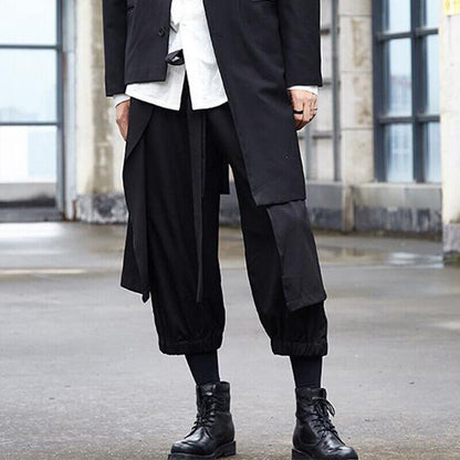 Men Japanese Loose Wide Leg Pants Drawstring Kimono Samurai Baggy Trousers Skirt