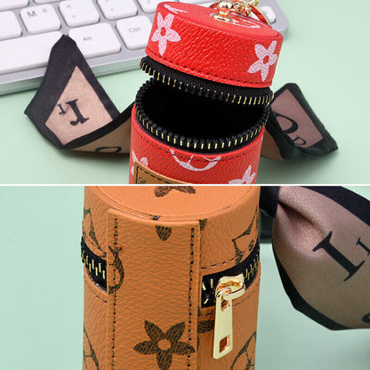 Fashionable ladies Leather Printed Keychain Bucket Coin Purse Pendant Gift