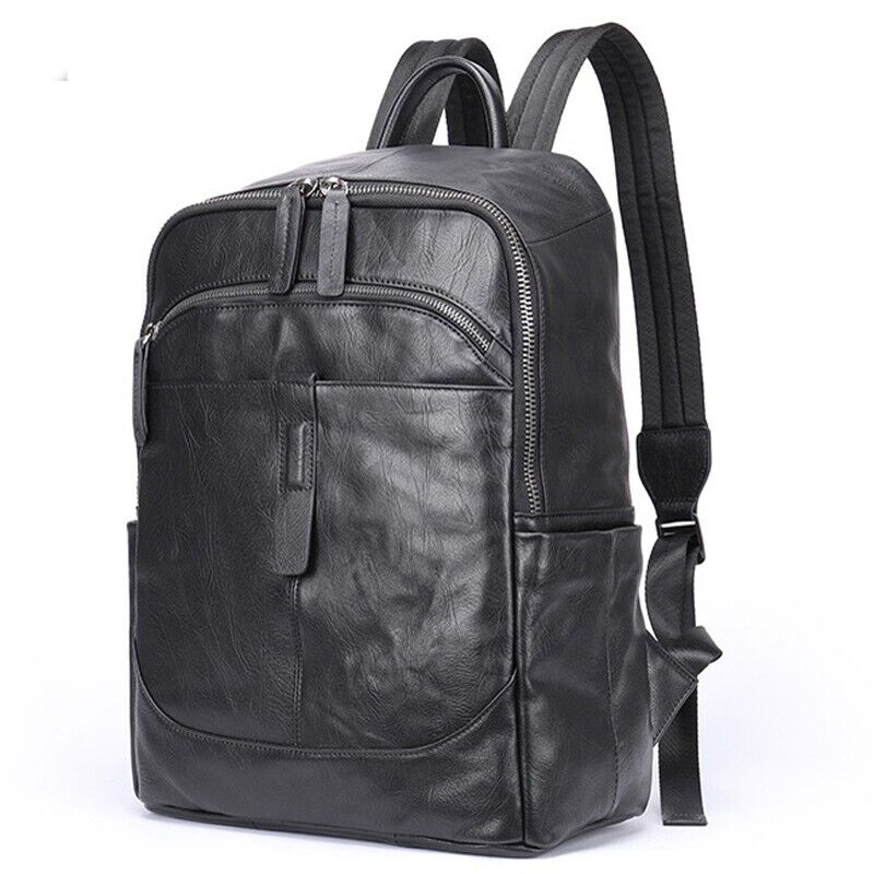 Top Cow Leather Black Men's bag, Soft Leather Large Capacity Backpack Travel Bag