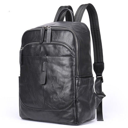 Top Cow Leather Black Men's bag, Soft Leather Large Capacity Backpack Travel Bag
