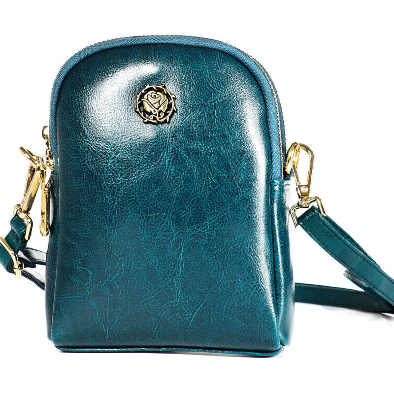 Genuine Leather Women's mini Crossbody Bag Vintage Shoulder Bag Double Zipper