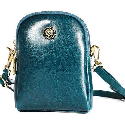 Genuine Leather Women's mini Crossbody Bag Vintage Shoulder Bag Double Zipper