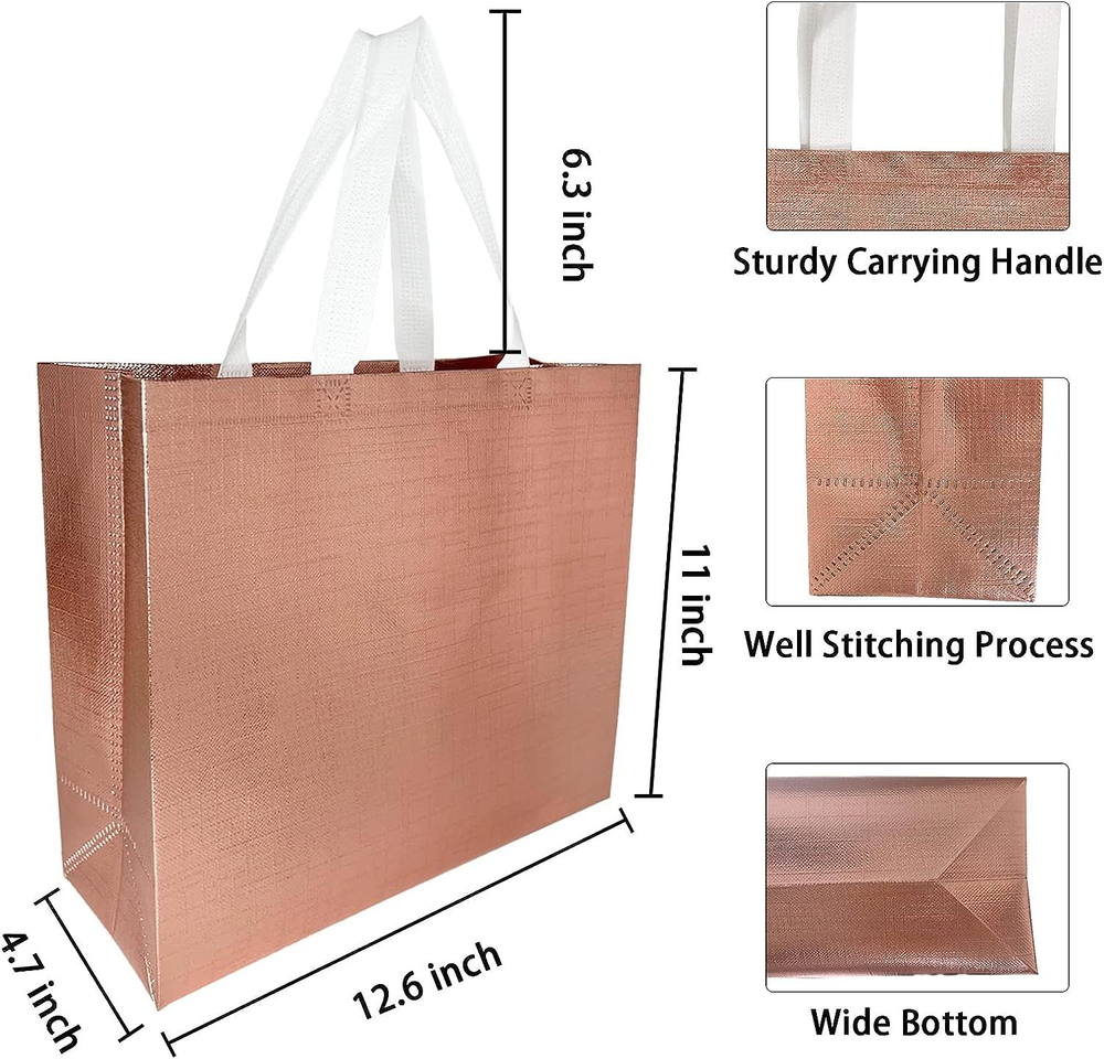 Reusable Gift Bags 15 PACK Grocery Bag Shopping Inches, Rose gold/Gold/Silver