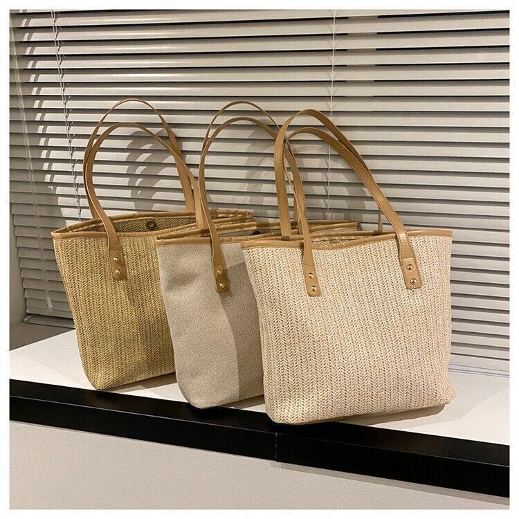 Women Jute Shoulder Handbag Tote Bag for Travel Beach Park Grocery Shopping