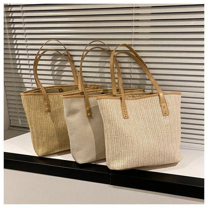 Women Jute Shoulder Handbag Tote Bag for Travel Beach Park Grocery Shopping