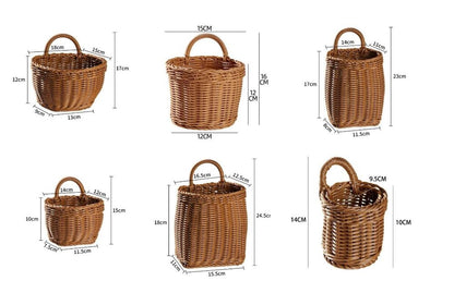Wall Hanging Vegetable Fruits Storage Baskets Natural Wicker Woven Kitchen Shelf
