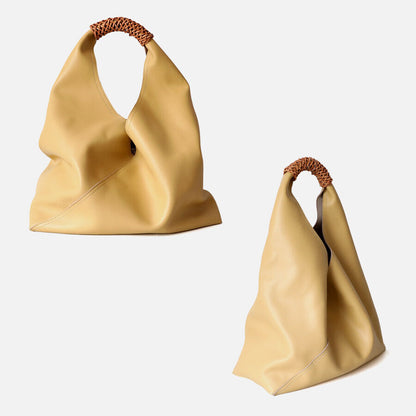 Raw Edge Leather Triangle Tote Hobo Shopper Shoulder Bag Sack Braided Handle
