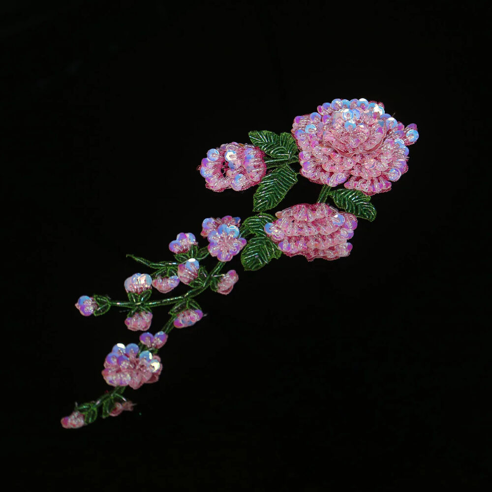 Clothes Sewing Appliques Beaded Sew On Peony Flower Patches Jacket Decor 10x31cm