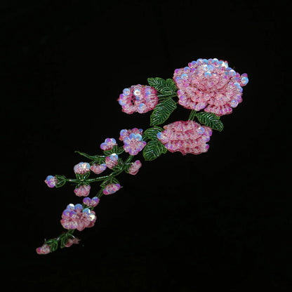 Clothes Sewing Appliques Beaded Sew On Peony Flower Patches Jacket Decor 10x31cm