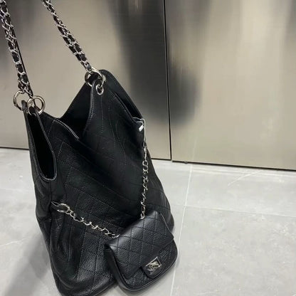 Quilted Real Leather Shoulder Bag Purse Hobo Tote Bucket Handbag Chains Fashion