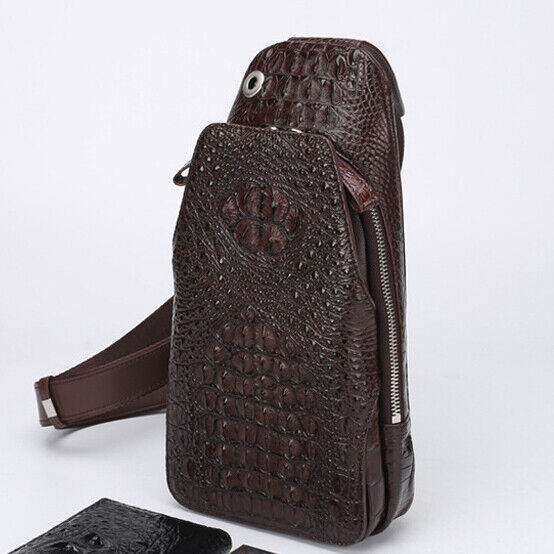 Handcrafted Siamese Crocodile Leather Crossbody Chest Bags Men's Sling Backpack