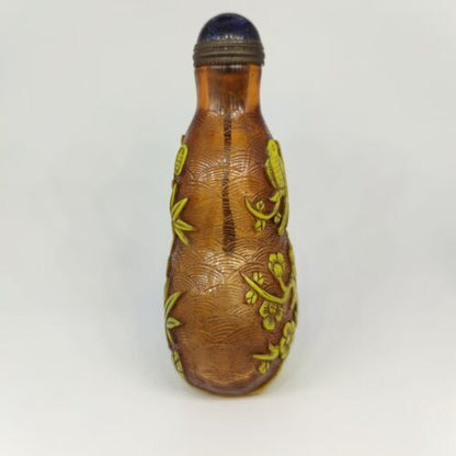 Collectibles vintage snuff bottles chinese butterfly carved glass glazed nice