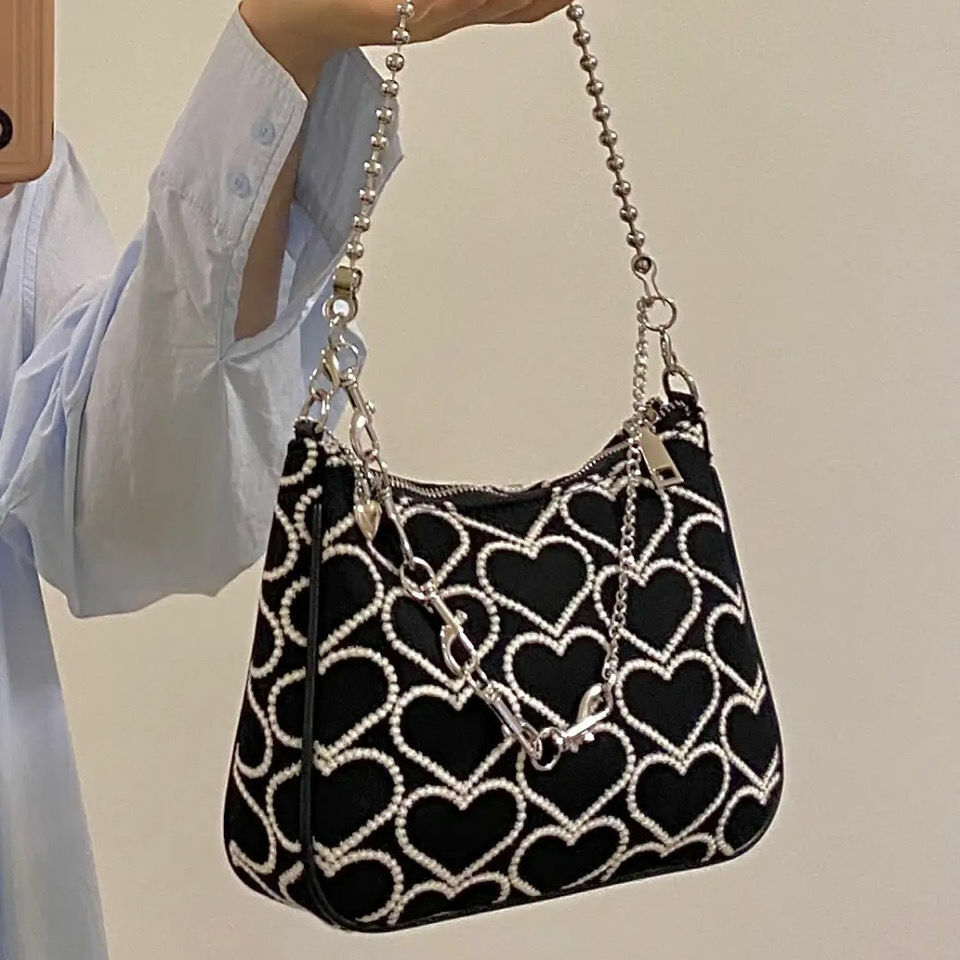 Fashion Heart Shape Embroidered Shoulder Bag Woman Lolita Gothic Tote Canvas Bag
