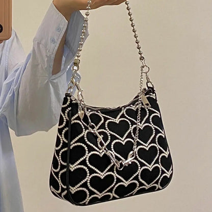 Fashion Heart Shape Embroidered Shoulder Bag Woman Lolita Gothic Tote Canvas Bag