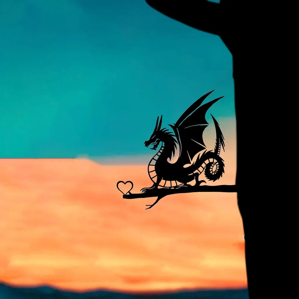 Dragon On Branch Steel Silhouette Metal Wall Art Home Garden Yard