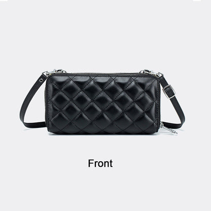 Genuine Leather Women Double Zip Wallet Phone Bag Crossbody Shoulder Pack Black
