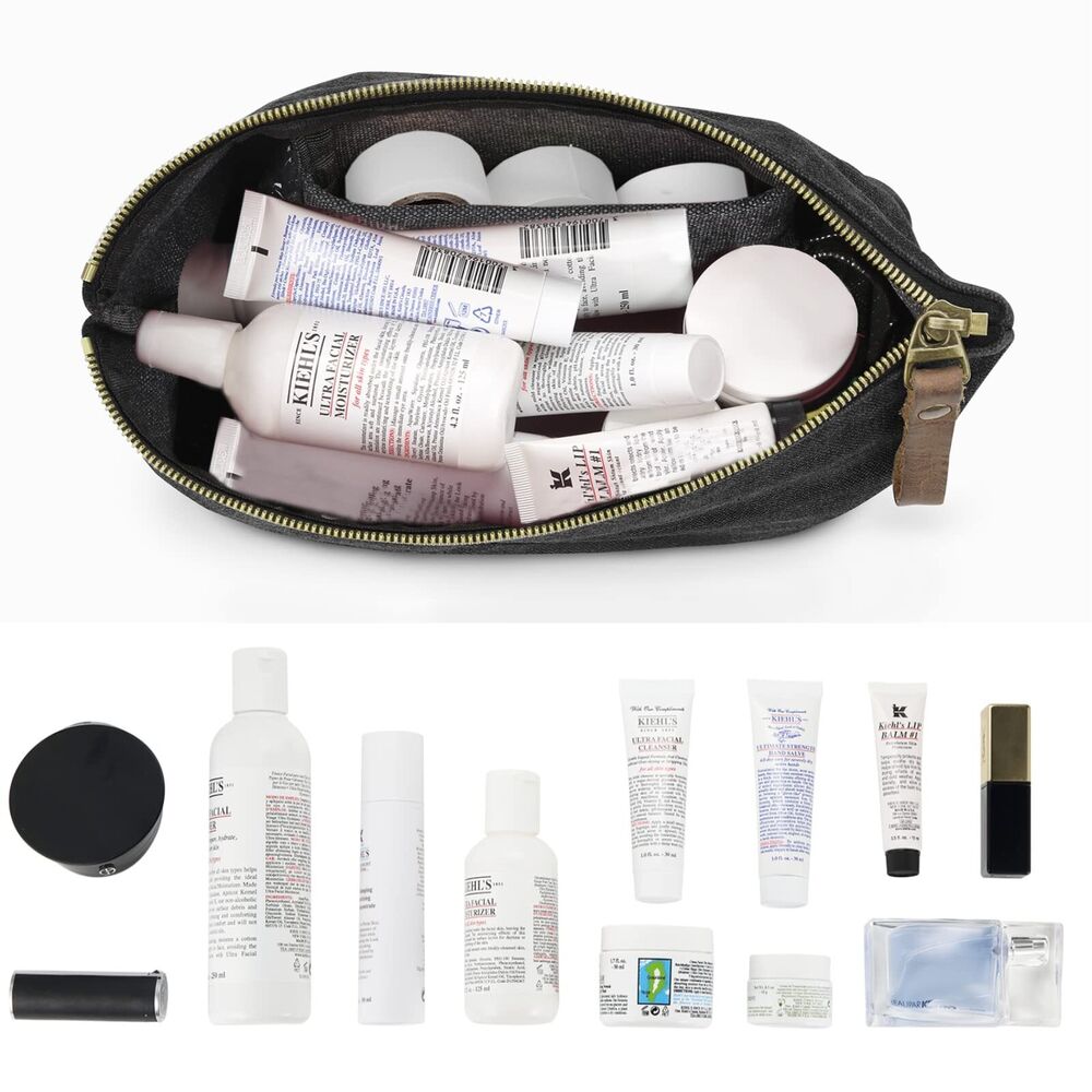 SMRITI Canvas Large Cosmetic Bag Travel Makeup Organizer Toiletry 2 Dark Grey