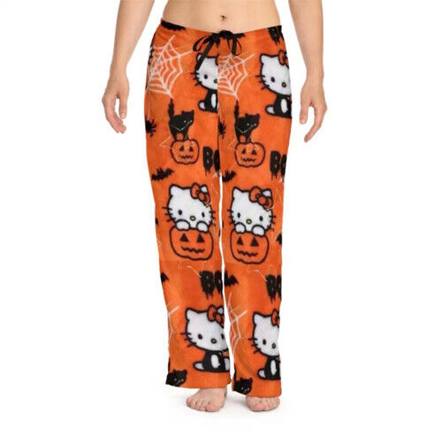 HelloKitty Halloween Pumpkin Pajamas Pants Women Autumn Winter Warm Flannel Slee