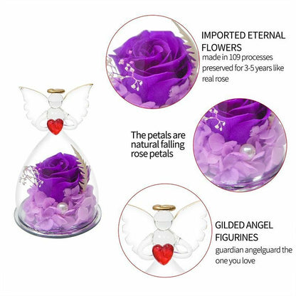 Real Rose Angel In Glass Dome Preserved Flowers Wedding Birthday Gifts 2.9 x4.3"