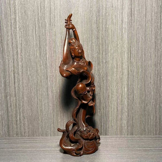 Collection Chinese Boxwood Carved Pretty Woman Statue Wood Sculptures Home Decor