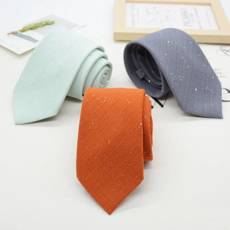 Men Neckties 8cm Width Shiny Linen Cotton Solid Sequin Women Neckwear Casual Tie