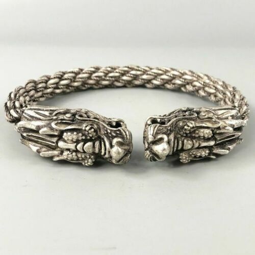 Rare Collectible Chinese Antique Tibet Silver Handwork Auspicious Dragon Bracele