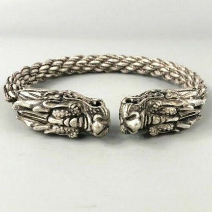 Rare Collectible Chinese Antique Tibet Silver Handwork Auspicious Dragon Bracele
