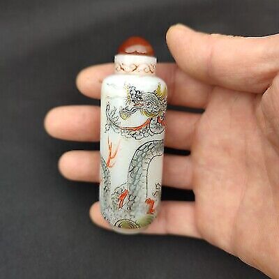chinese antique collected fierce dragon figurine Painted Glass Snuff Bottle gift