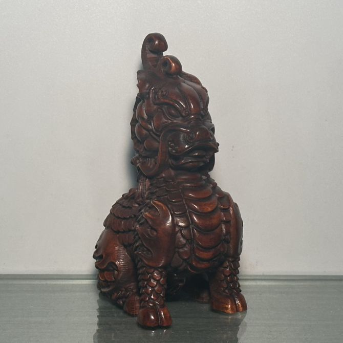 Chinese Wooden Carved A Pair Dragon Statue Unicorn Wood Home Decor Sculpture Art