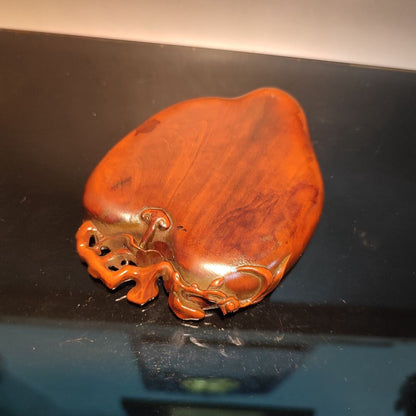 Old Beijing Boxwood Carved Flower Statue Writing-Brush Washer Cleaner Bat Gift