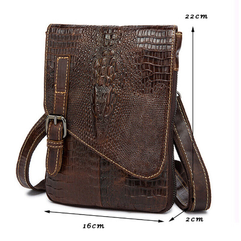Men's Genuine Leather Crocodile Embossed Small Messenger Shoulder Bags WaistPack