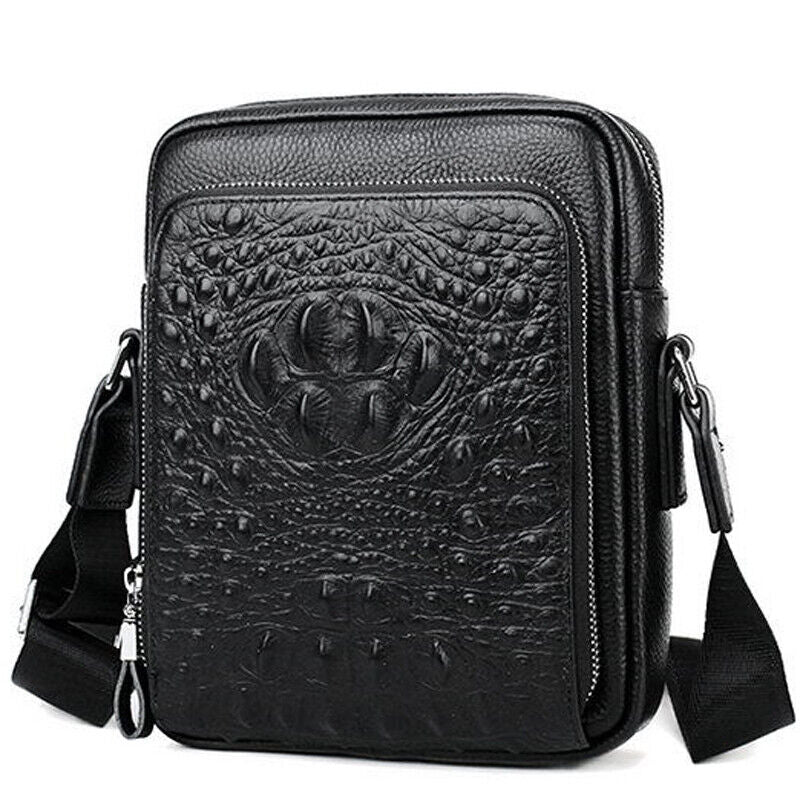 100% Cow Leather Crocodile Embossed Black Men's Business Shoulder/Messenger bags
