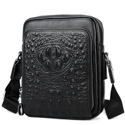 100% Cow Leather Crocodile Embossed Black Men's Business Shoulder/Messenger bags