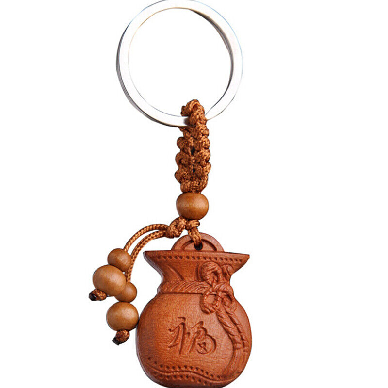 Lucky Jewelry Wood Carving Buckle Buddha Pendant Keychain Car Bag Keyrinzo