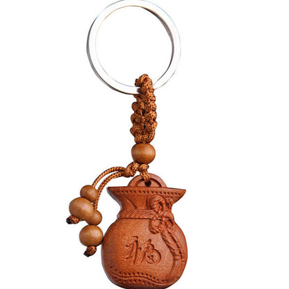 Lucky Jewelry Wood Carving Buckle Buddha Pendant Keychain Car Bag Keyrinzo