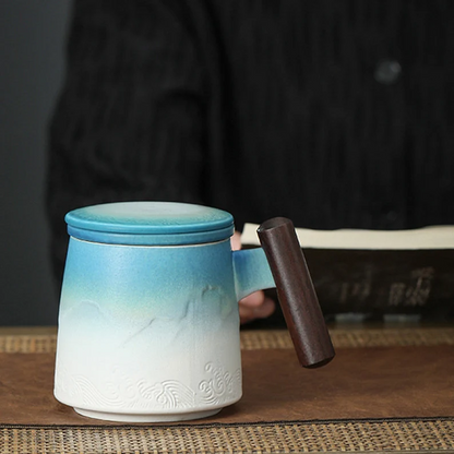 Embersceramic Ceramic Tea Mug with Infuser Relief Mountain Coffee Tea Cup 400ml