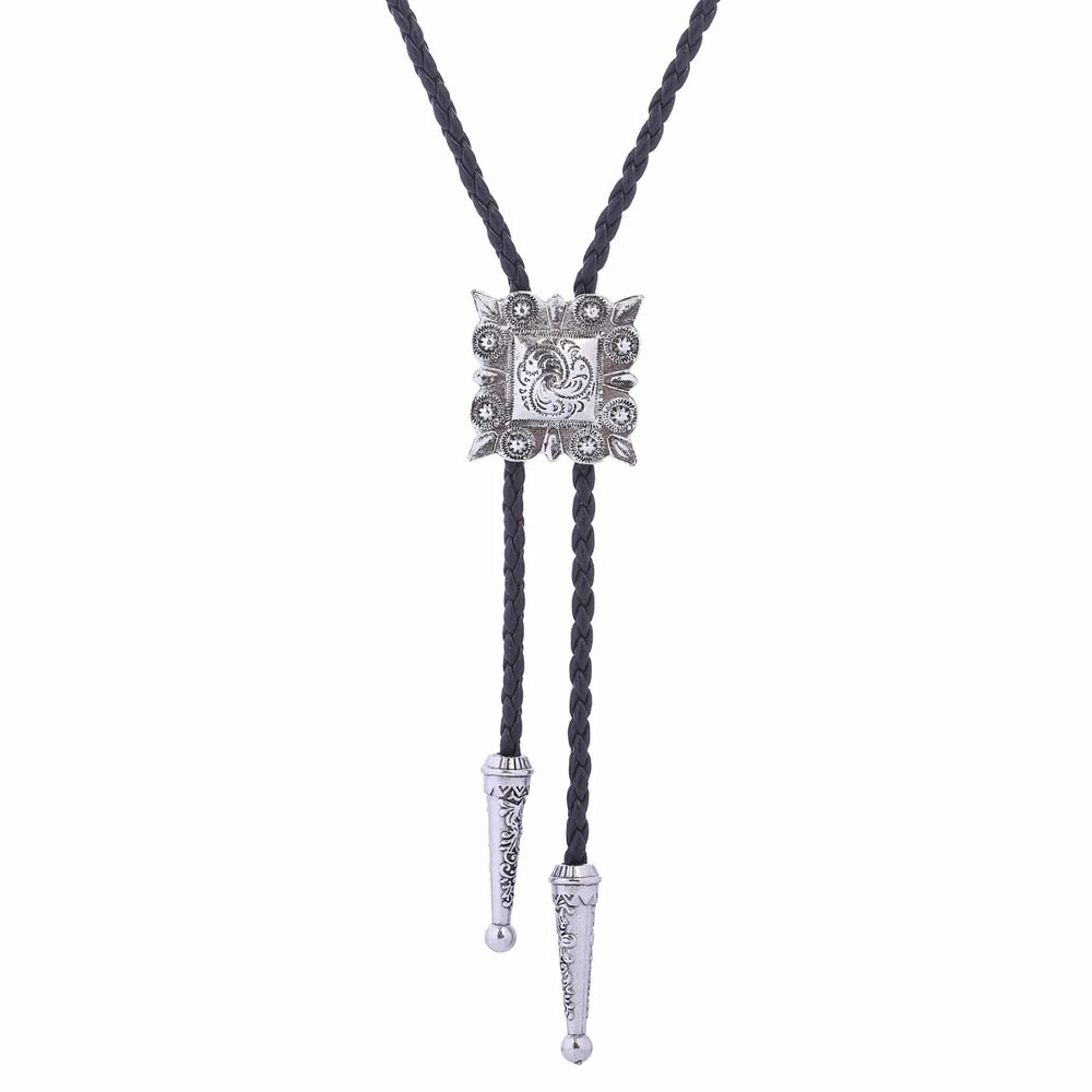 Men Bolo Bow Ties Square Retro Shirt Chain Pattern Poirot Leather Rope Necklaces