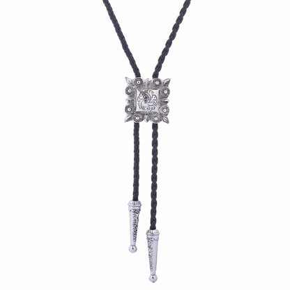 Men Bolo Bow Ties Square Retro Shirt Chain Pattern Poirot Leather Rope Necklaces