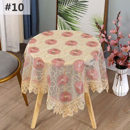 Lace Floral Embroidered Tablecloth European Style Tea Table Dust-Proof Covers