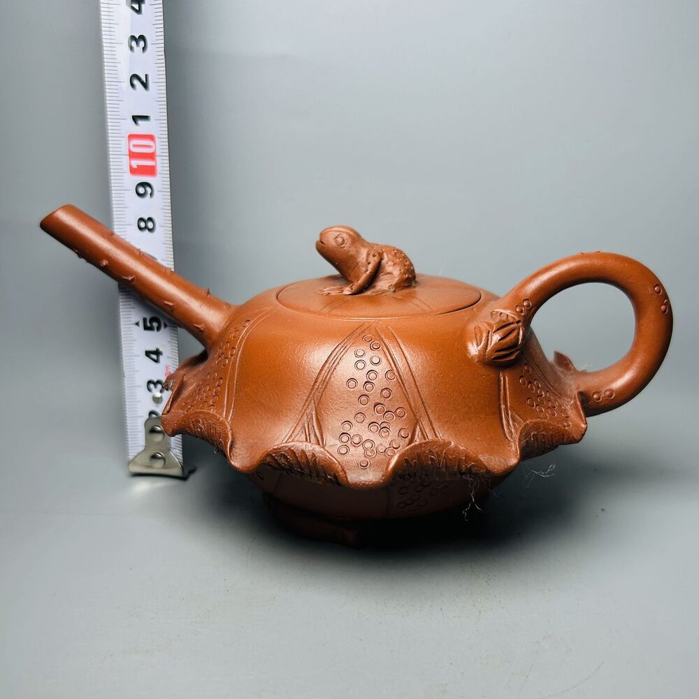 Vintage Chinese Yixing Purple Clay Teapot Zisha Ceramic Lotus Leaf Frog Teaware