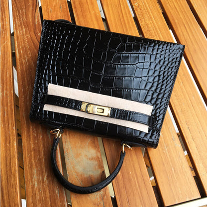 19/22/25cm Croc Effect Real Leather Flap Shoulder bag Tote Clutch Purse Fashion