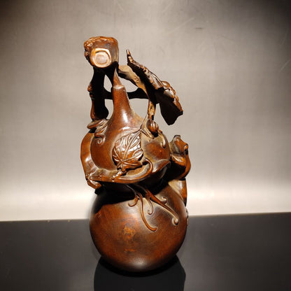 Exquisite Chinese gourd statue Boxwood wooden ornaments carved frog snail spider